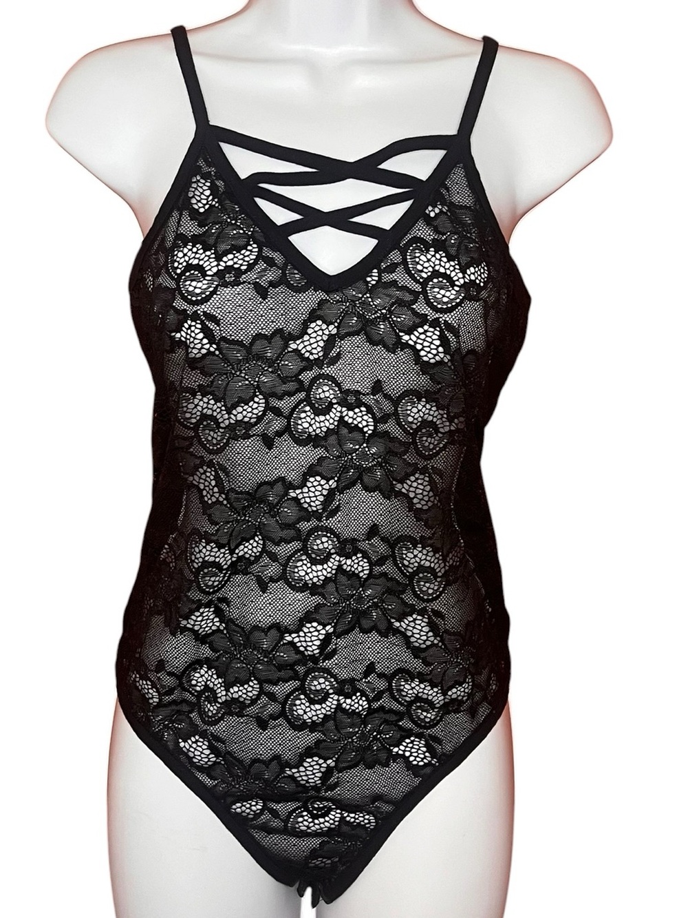 Bozzolo Black Lace Crisscross Bodysuit
